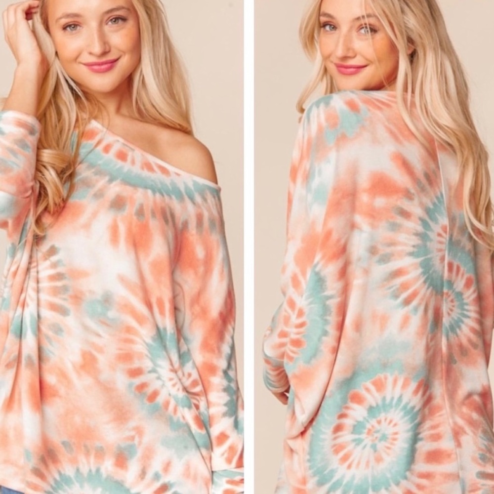 New! Soft Tie Dye Loose Fit Dolman 3/4 Sleeve Slouch Knit Top - Size S